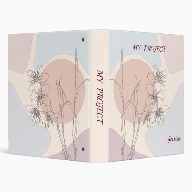 Trendy Pastel Abstract Shape Flower Monogram 3 Ring Binder (Background)
