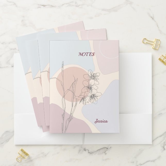 Trendy Pastel Abstract Shape Flower Monogram Pocket Folder (In Situ)