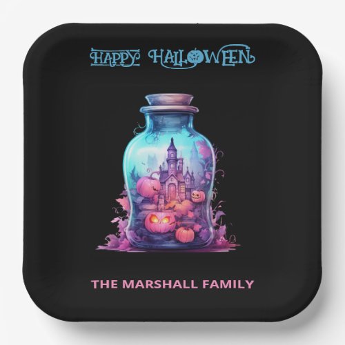 Trendy pastel blue and pastel pink Halloween Party Paper Plates