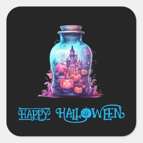 Trendy pastel blue and pastel pink Halloween Party Square Sticker