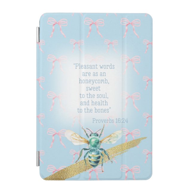 Trendy Pastel Blue Coquette Faith Turquoise Bee iPad Mini Cover (Front)