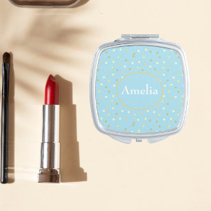Trendy Pastel Blue Gold Confetti Dots Compact Mirror