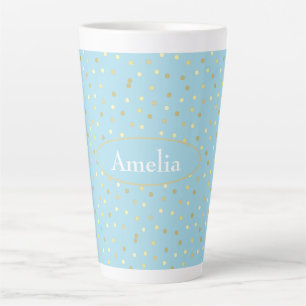 Trendy Pastel Blue Gold Confetti Dots Latte Mug