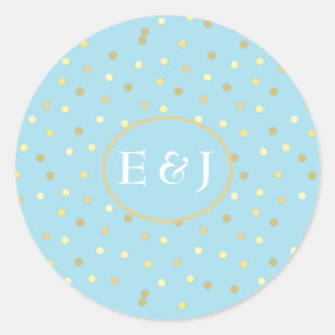 Trendy Pastel Blue Gold Confetti Dots Personalized Classic Round Sticker