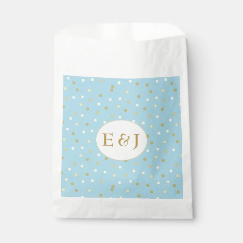 Trendy Pastel Blue Gold Confetti Dots Personalized Favor Bag