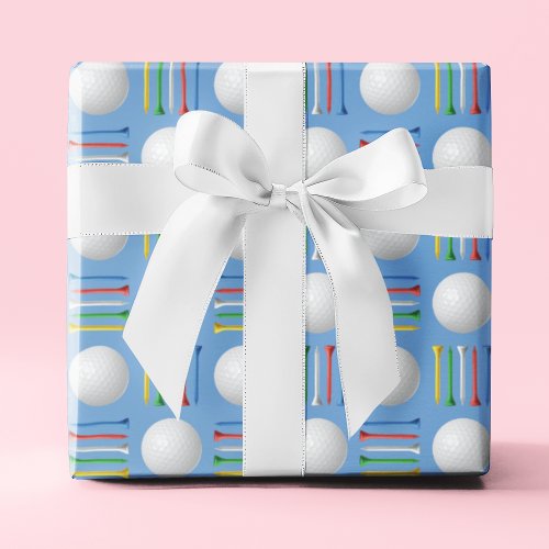 Trendy Pastel Blue Golf Ball and Tee Gift  Wrapping Paper