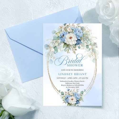 Trendy Pastel Blue Peony Eucalyptus Bridal Shower 