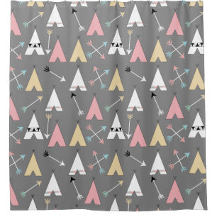 Trendy Pastel Boho Teepees and Arrows Pattern Shower Curtain