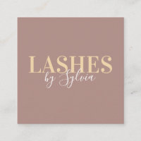 Trendy pastel brown gold lashes chic script font square business card