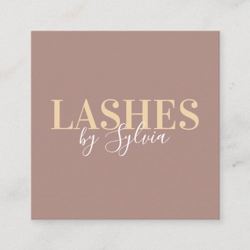 Trendy pastel brown gold lashes chic script font square business card