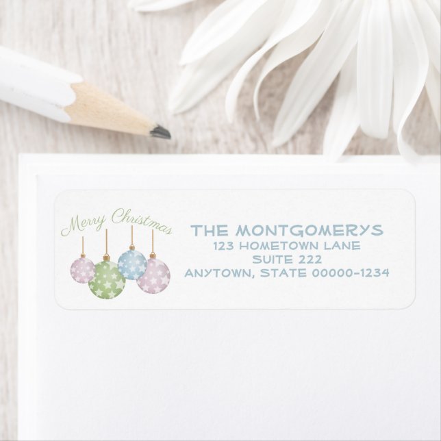 Trendy Pastel Christmas Ornaments Mailing Label (Insitu)