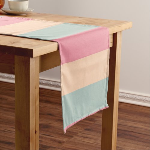Trendy Pastel Colors Pink Peach Teal Striped Short Table Runner