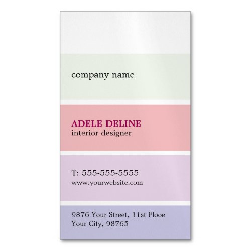 Trendy Pastel Colors Stripes Interior Designer Magnetic Business Card