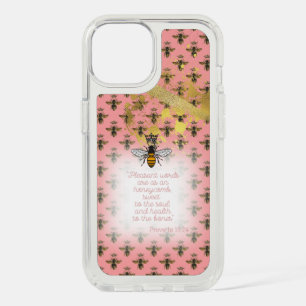 Trendy Pastel Coral Bee Grid Scripture Queen Bee iPhone 15 Case