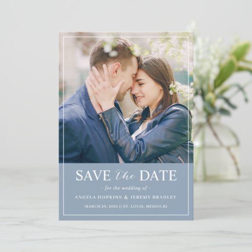 Trendy Pastel Dusty Blue Color Simply Chic Photo Save The Date