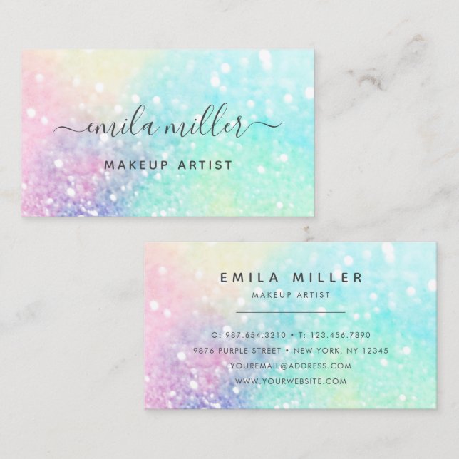 Trendy Pastel Glitter Makeup Artist Hair Salon Business Card (Front/Back)