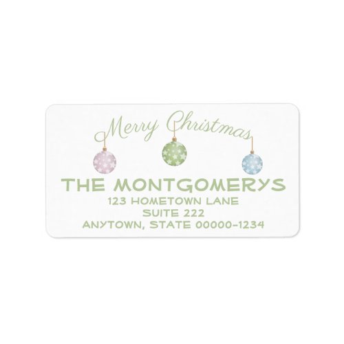 Trendy Pastel Green Christmas Ornaments Mailing Label