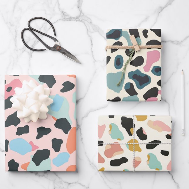 Trendy Pastel Leopard Spots Wrapping Paper Sheets (Front)