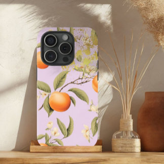 Trendy Pastel Mauve, Apricot Fruit and Chic Gold iPhone 15 Case