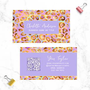 Trendy Pastel Modern Gold Leopard Print QR Code Business Card