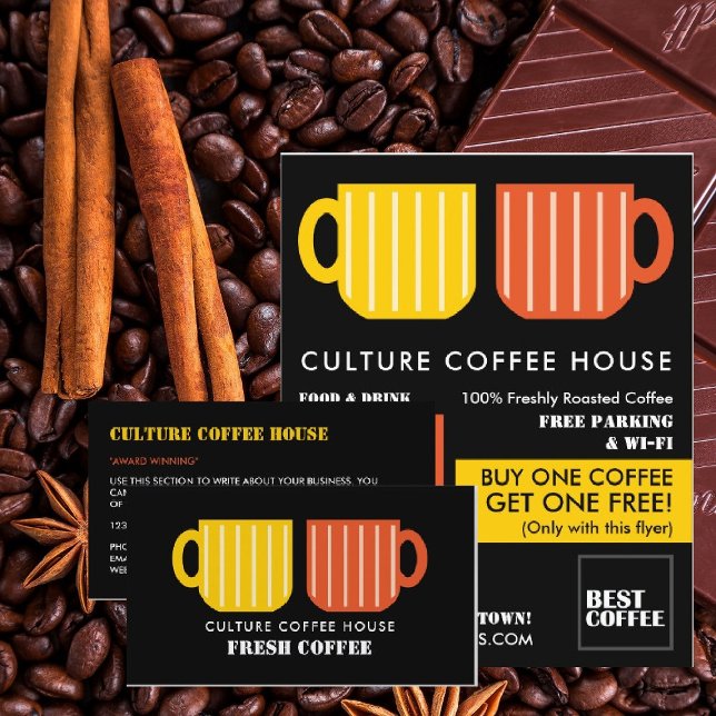 Trendy Pastel Mug Icons Barista, Café, Coffeehouse Business Card (Creator Uploaded)