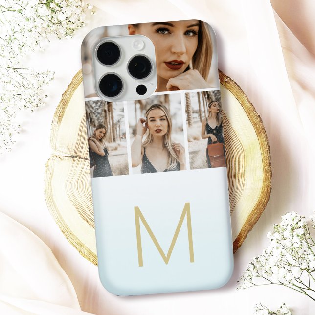 Trendy Pastel Ombre Photo Collage Monogram Initial Case-Mate iPhone Case (Create a unique, stylish accessory with this personalized photo collage phone case!)