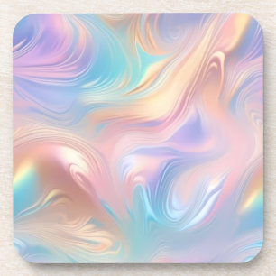Trendy pastel Pink Blue yellow abstract waves Beverage Coaster