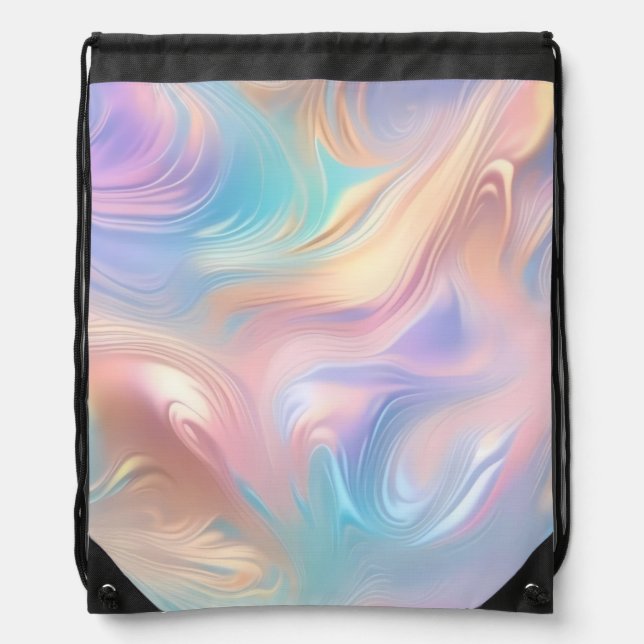 Trendy pastel Pink Blue yellow abstract waves Drawstring Bag (Front)