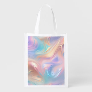 Trendy pastel Pink Blue yellow abstract waves Grocery Bag