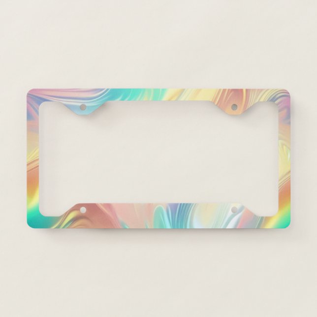 Trendy pastel Pink Blue yellow abstract waves License Plate Frame (Front)