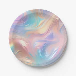 Trendy pastel Pink Blue yellow abstract waves Paper Plates