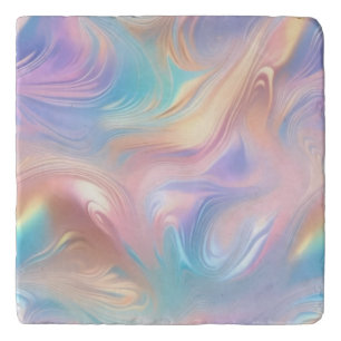 Trendy pastel Pink Blue yellow abstract waves Trivet