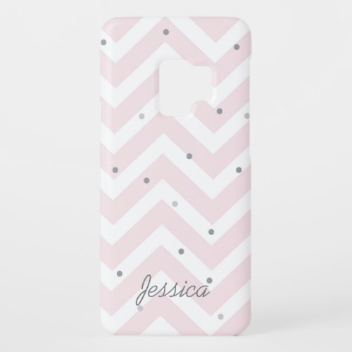 Trendy Pastel Pink Chevron Dotty Personalised Case_Mate Samsung Galaxy S9 Case