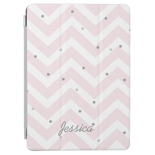 Trendy Pastel Pink Chevron Dotty Personalised iPad Air Cover