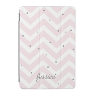 Trendy Pastel Pink Chevron Dotty Personalised iPad Mini Cover