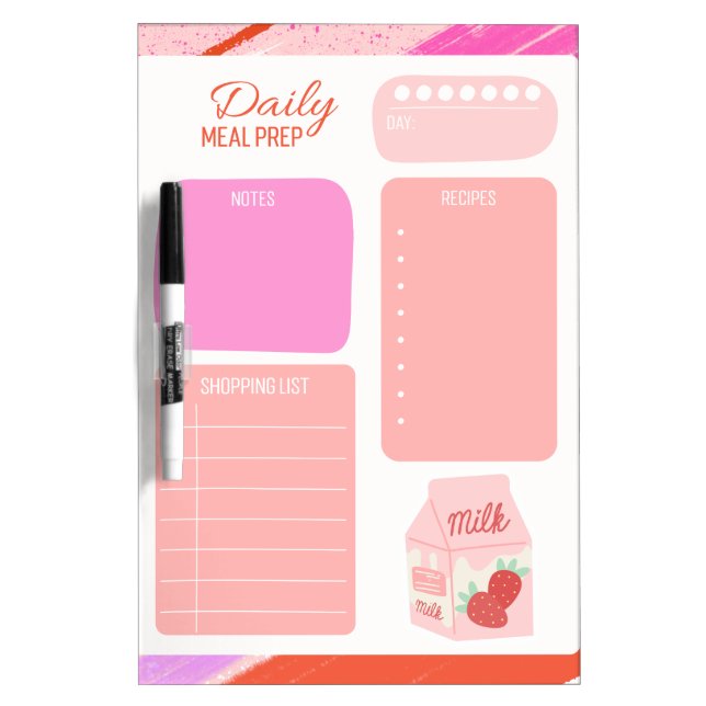 Trendy Pastel Pink Daily Meal Prep Dry Erase Board (Front)