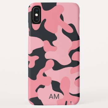 Trendy Pastel Pink Grey Camo Camouflage Monogram Iphone Xs Max Case by girly_trend at Zazzle