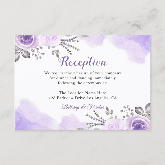 Trendy Pastel Purple Floral Chic Wedding Reception Enclosure Card