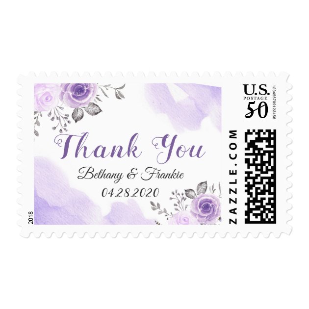 Trendy Pastel Purple Floral Thank You Wedding Postage