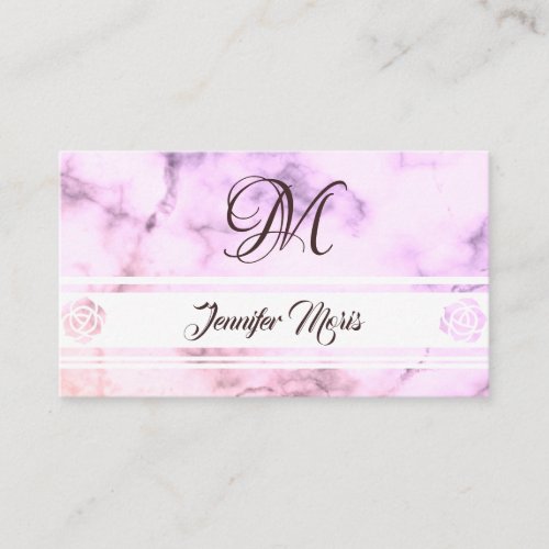 Trendy Pastel Purple Marble with Elegant Monogram Business Card