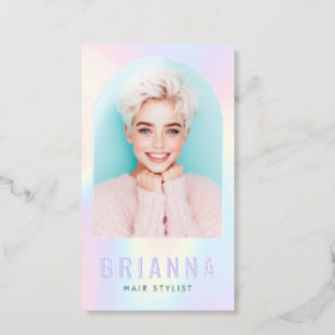 Trendy pastel rainbow arch photo border  raised spot UV business card