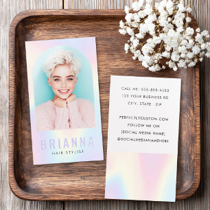 Trendy pastel rainbow arch photo border  raised spot UV business card