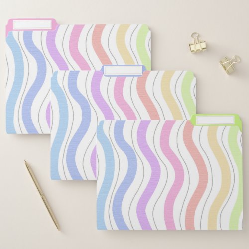 Trendy Pastel Rainbow Colors Wavy Lines Girly  File Folder