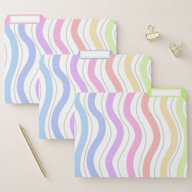 Trendy Pastel Rainbow Colors Wavy Lines Girly  File Folder (Set)