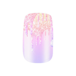 Trendy Pastel Rainbow Glitter Drips Luxury Minx Nail Art