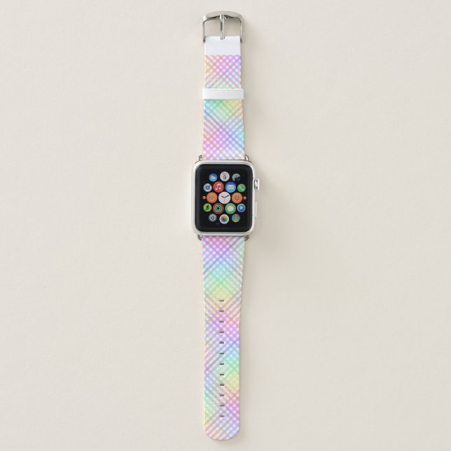 Trendy Pastel Rainbow Plaid Apple Watch Band (Front)