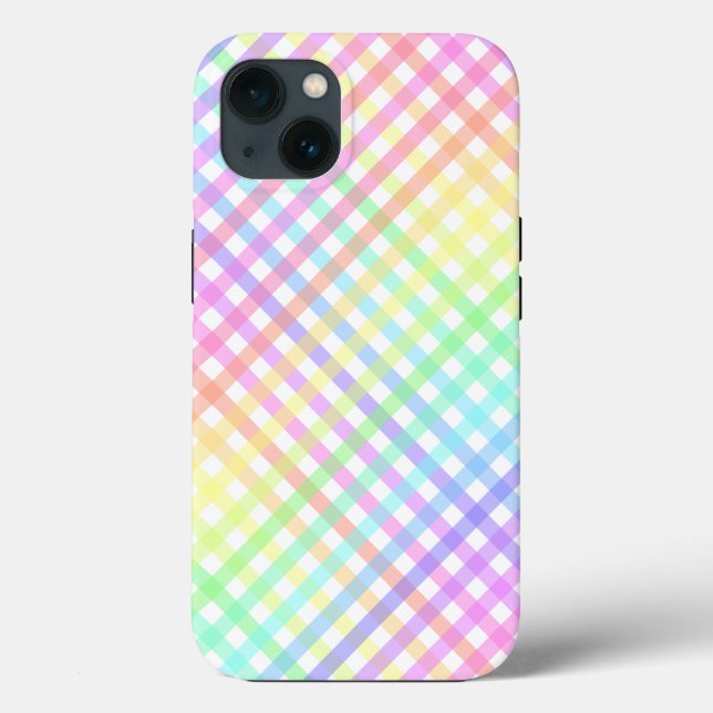 Trendy Pastel Rainbow Plaid Ombre Pattern Case-Mate iPhone Case (Back)