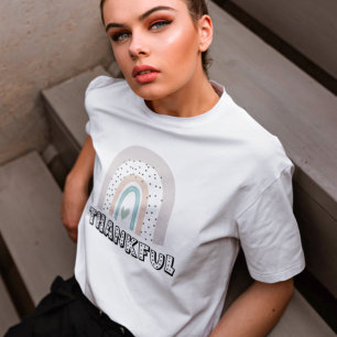 Trendy Pastel Rainbow Typography Thankful T-Shirt