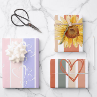 Trendy pastel stripes heart valentines  wrapping paper sheets
