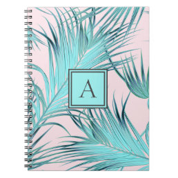 Trendy Pastel Tropical Palms With Monogram Notebook